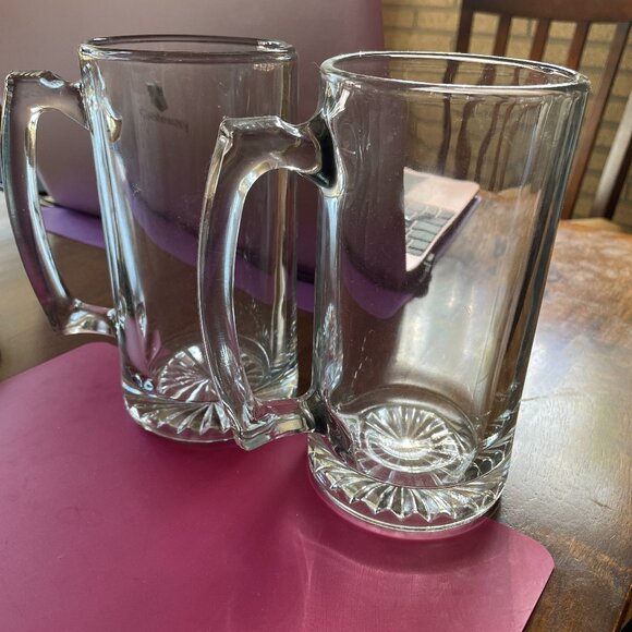 Crystal Clear German Vintage Style Tall Glass Beer Mugs - HEAVY - Mug set of 2. - Picture 3 of 4